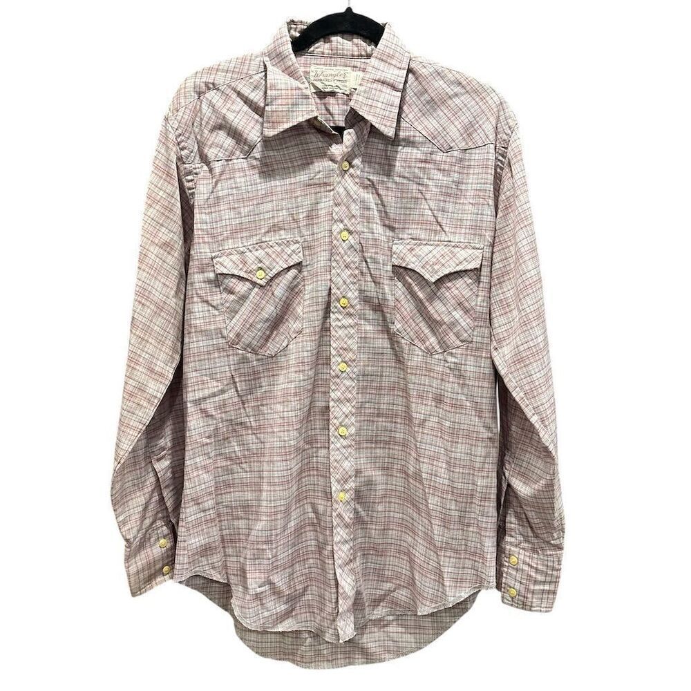 Vintage Wrangler Men's Plaid Western Pearl Snap Shirt Long Sleeve Size 16